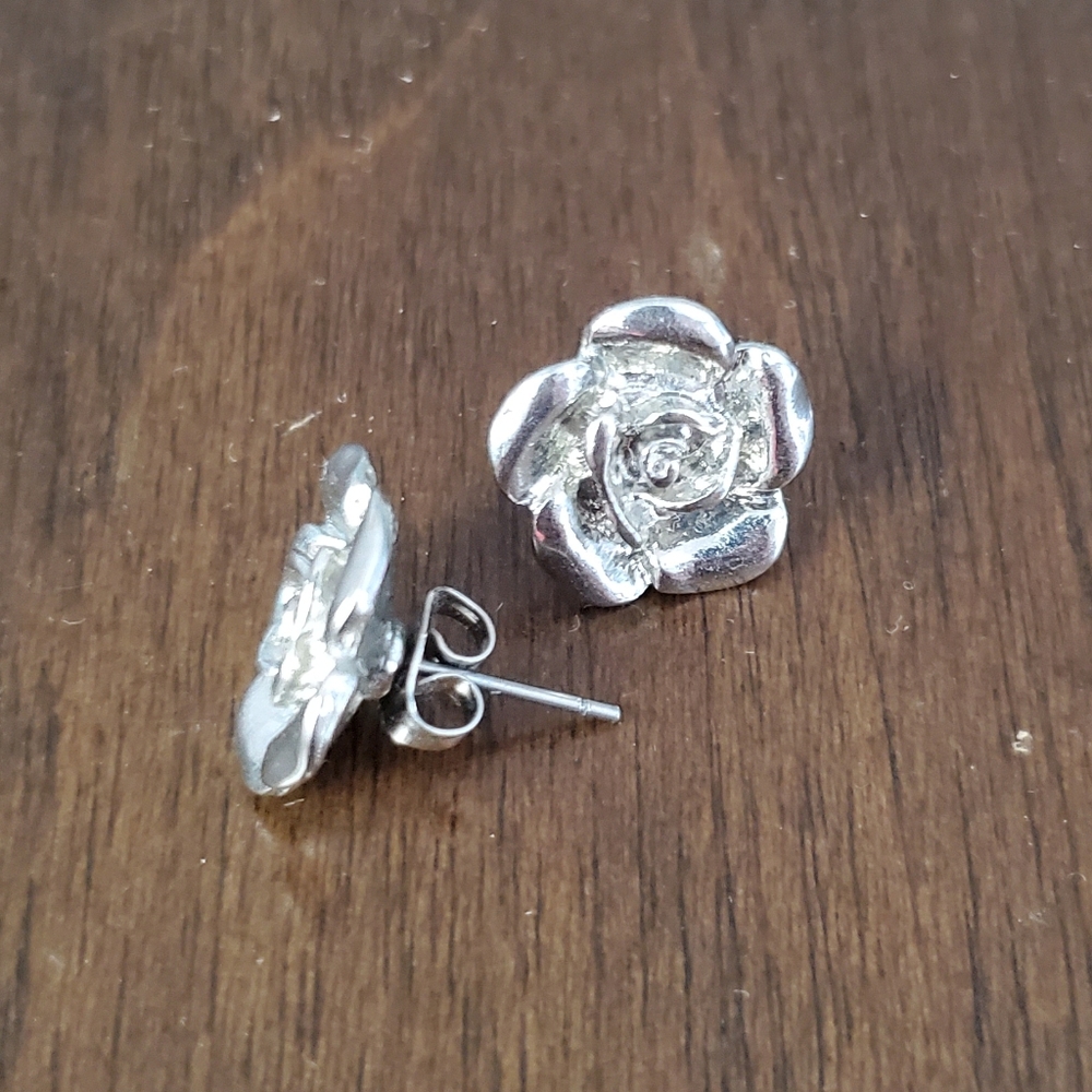 Silver Rose Stud Earrings